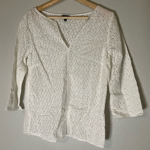 Talbots Blouse White Eyelet Women's Small 3/4 Sleeve - Picture 1 of 8